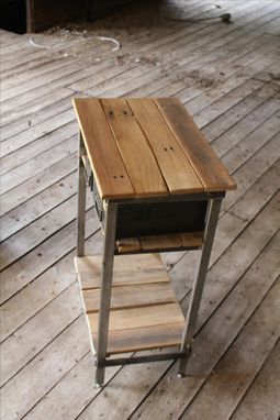Custom Made Reclaimed Wood And Steel Night Stands With Vintage Metal Storage Drawers