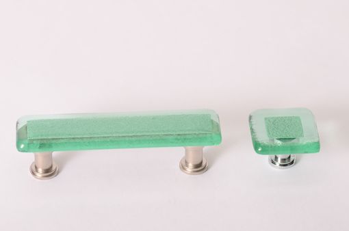 Custom Made Square Transparent Glass Cabinet Pull With Emerald Inclusion