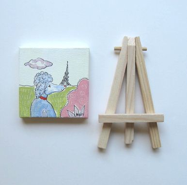 Custom Made French Poodle And The Eiffel Tower Painting, Original Acrylic On A Mini Canvas