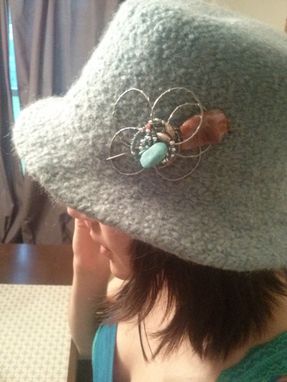 Custom Made Icy Roads Hand Knitted And Felted Flat Brimmed Hat With Button Art.