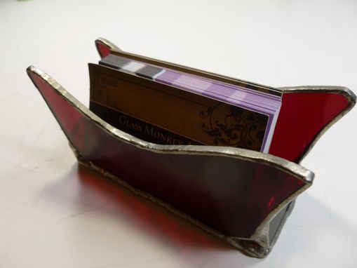 Custom Made Custom Stained Glass Business Card Holder In Red