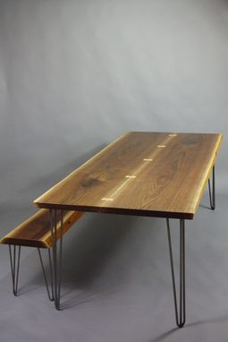 Custom Made Black Walnut Live Edge Slab Dining Table And Bench