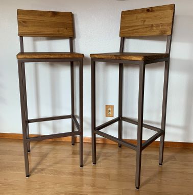 Custom Made Urban Bar Stool; Industrial Farmhouse Chair; Rustic Wood & Steel Handmade Stools/Chairs