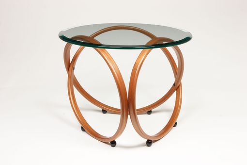 Custom Made Modern Round Glass Top Mahagany Or Alder Infinity Accent / End / Side Table