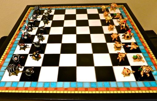 Custom Made Chess Board For Mexican Bobbles - Art Glass Mosaic