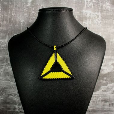 Custom Made Triangle Beadwork Pendant With Black And Yellow Seed Beads