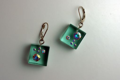 Custom Made Green Lucite Ice Cube Earrings