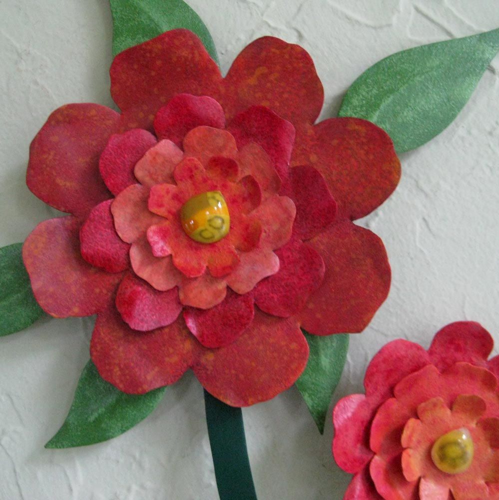 Custom Flower Wall Art Sculpture Large Metal Camellia Vase Reclaimed