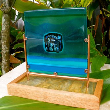 Custom Made Table Sculpture Of Fused Glass - I Luna, Up Above