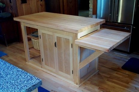 Custom Made Kitchen Cabinets In Maple With Live-Edge Bookshelves