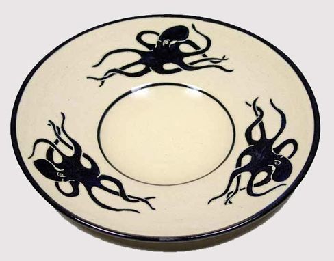 Custom Made Black And White Sgraffito Pottery Bowls Set