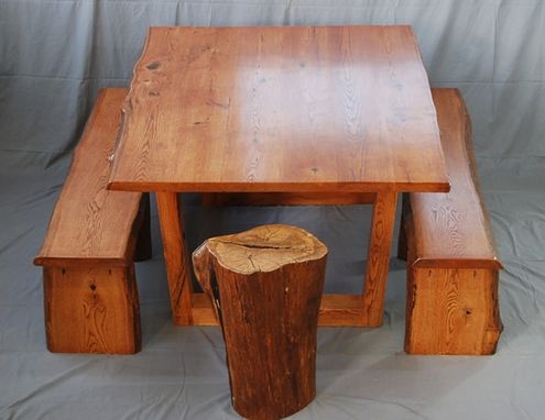 Custom Made Live Edge Oak Dining Set - Table, Benches And End Table