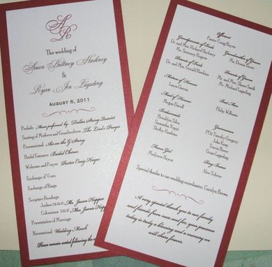 Custom Made Custom Personalized Wedding Menus- Double Matted With Ribbon Accent- Qty 100