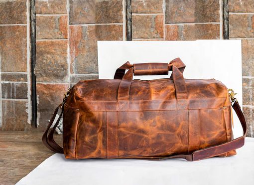Custom Made Leather Duffle Bag Men, Personalized Full Grain Leather Duffle, Weekender Bag