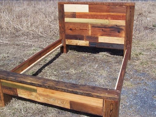 Custom Made Reclaimed Wood Bed Frame, Colorful Wood Quick Patchwork