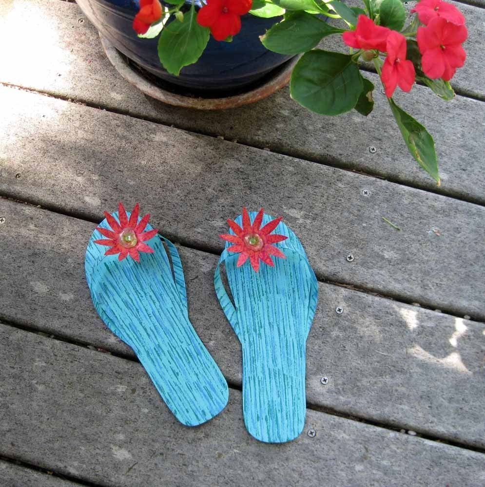 Custom Handmade Upcycled Metal Pair Of FlipFlops Wall Art Sculpture In
