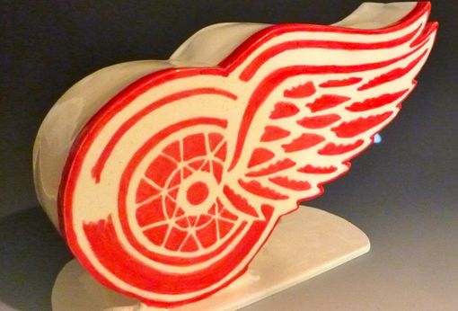 Custom Made Red Wings Hockey Team Logo Cremation Urn