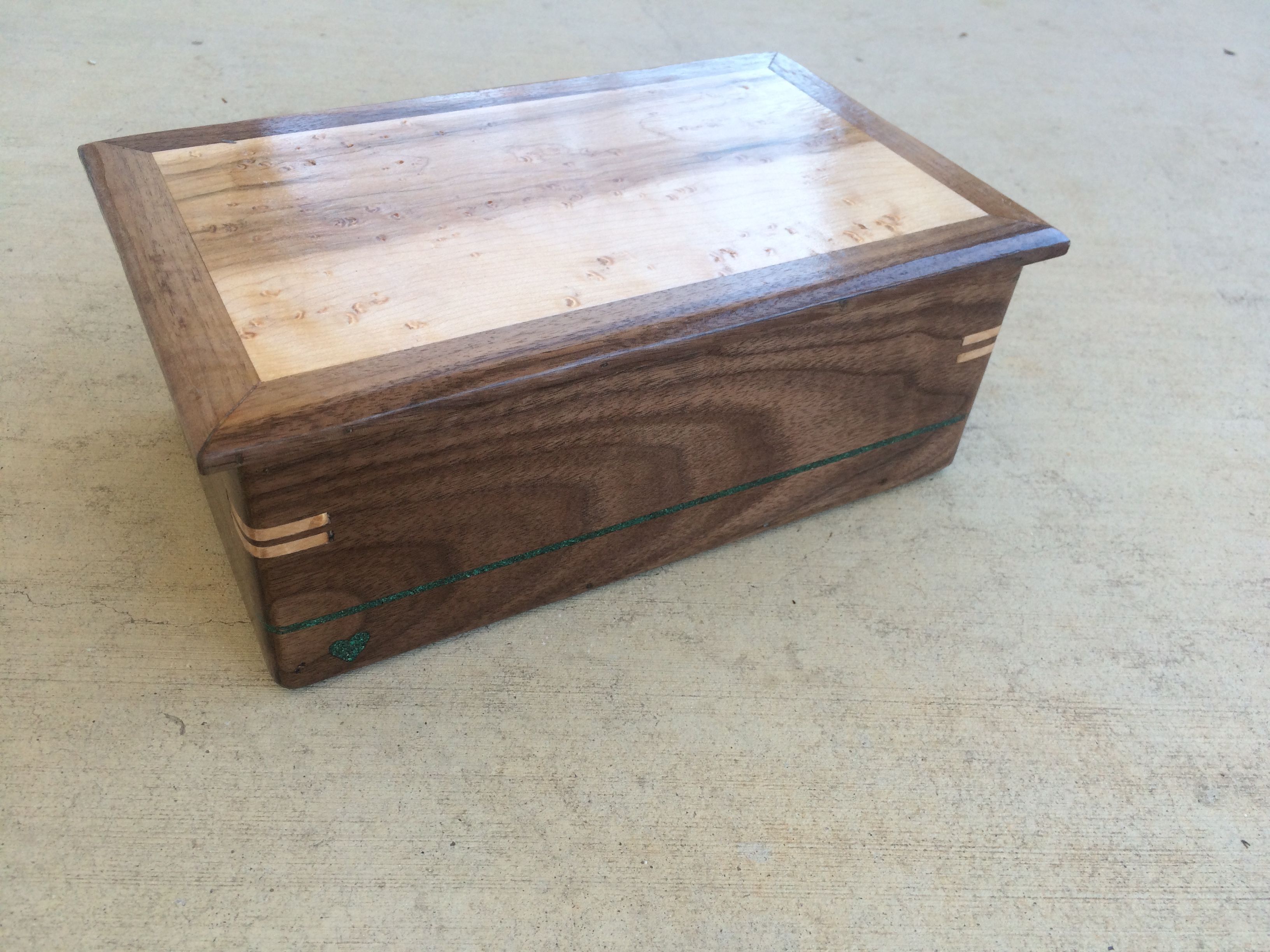 Jewelry Box - Small Treasure Box in Walnut with Curly Maple and Wenge -  Bezel & Kiln