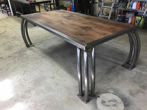 Custom Made Walnut And Cold Rolled Steel Dining Table