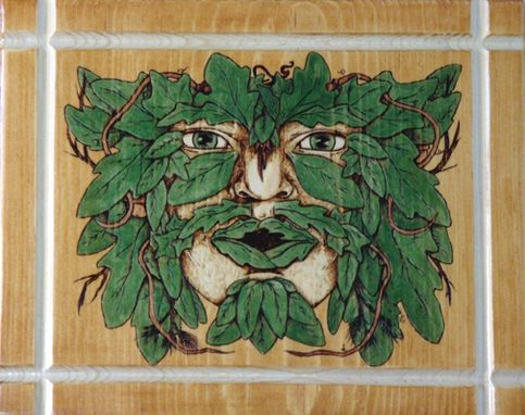 Custom Made Wood Burned  'Green Man' Wall Hanging