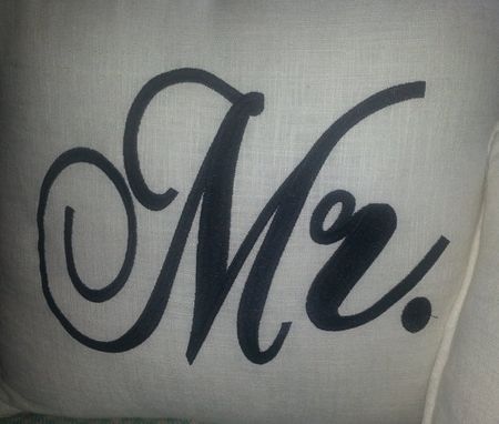 Custom Made Mr. & Mrs. Embroidered Linen Shams With Or Without Feather Fills Pillow Set Of 3