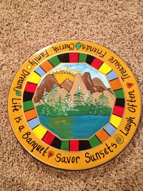 Custom Made Painted 15" Inch Lazy Susan Turntable//Mountain Lake Lazy Susan