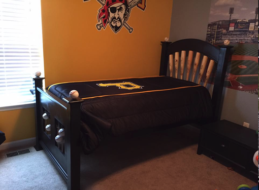 Custom Made Baseball Theme Bed With Customized Bats