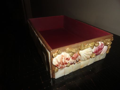 Custom Made Shell Decorated Wood Box Tray