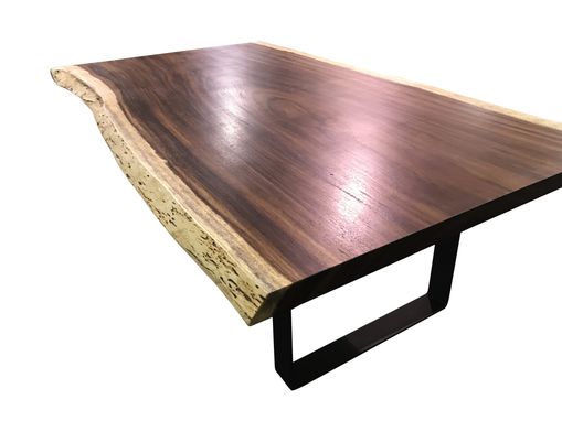 Custom Made Modern Live Edge Dining Table With Steel Legs, Rustic Live Edge Dining Table With Steel Legs