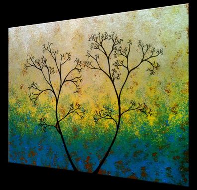 Custom Made Original Abstract Tree Painting, Green Landscape Painting, Textured Tree, Blue Green Palette Knife