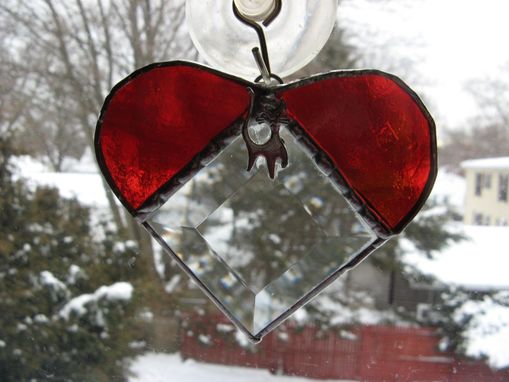 Custom Made Heart-Shaped Stained Glass Light Catcher With Key Charm