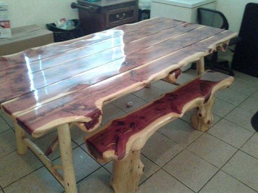 Custom Made Live Edge Dining Table And Benches