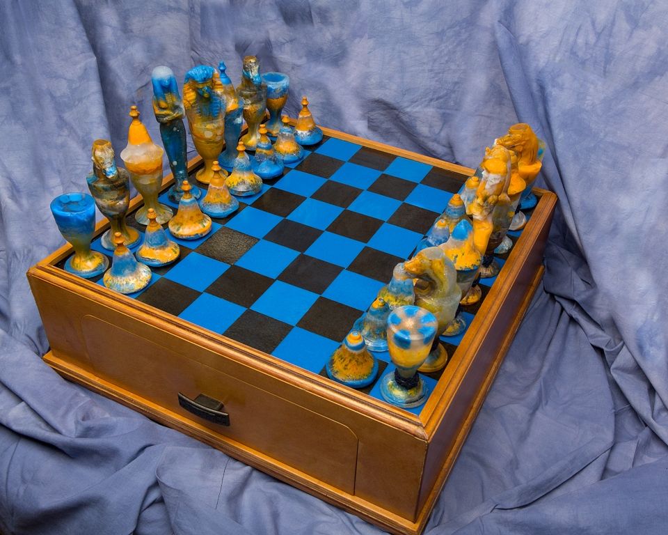 Chess Set navy Wooden Chess Board Pieces Blue 