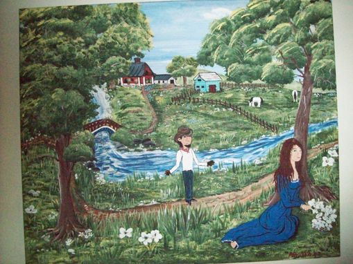 Custom Made Original Painting On Canvas Titled: April Under The Tree