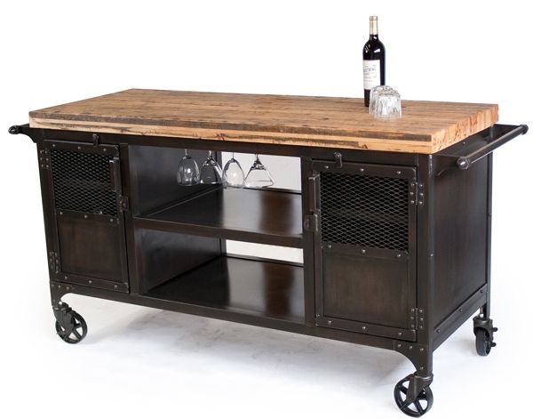 Custom Made Industrial Home Bar Reclaimed Wood Coffee Cart Mini