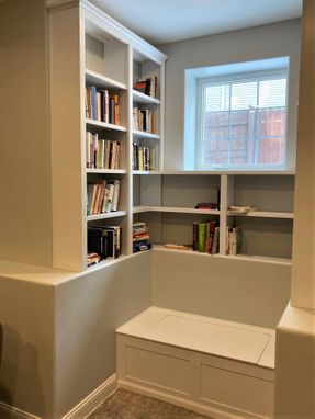 Custom Made Built In Bookshelves And Window Seat For Alcove