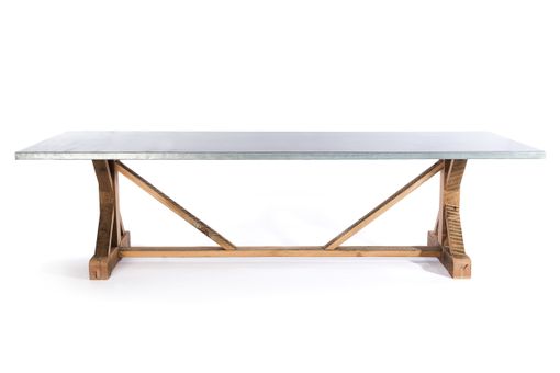 Custom Made Zinc Table Zinc Dining Table -  French Trestle Zinc Top Table