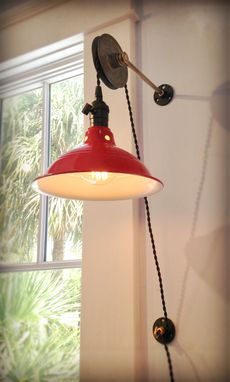 Custom Made Reclaimed Adjustable Wall Mount Barn Light - Recovered Industrial Pulley Sconce