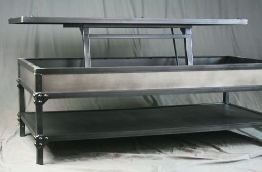 Custom Made Handmade Vintage Industrial Steel Lift Top Coffee Table With Shelf