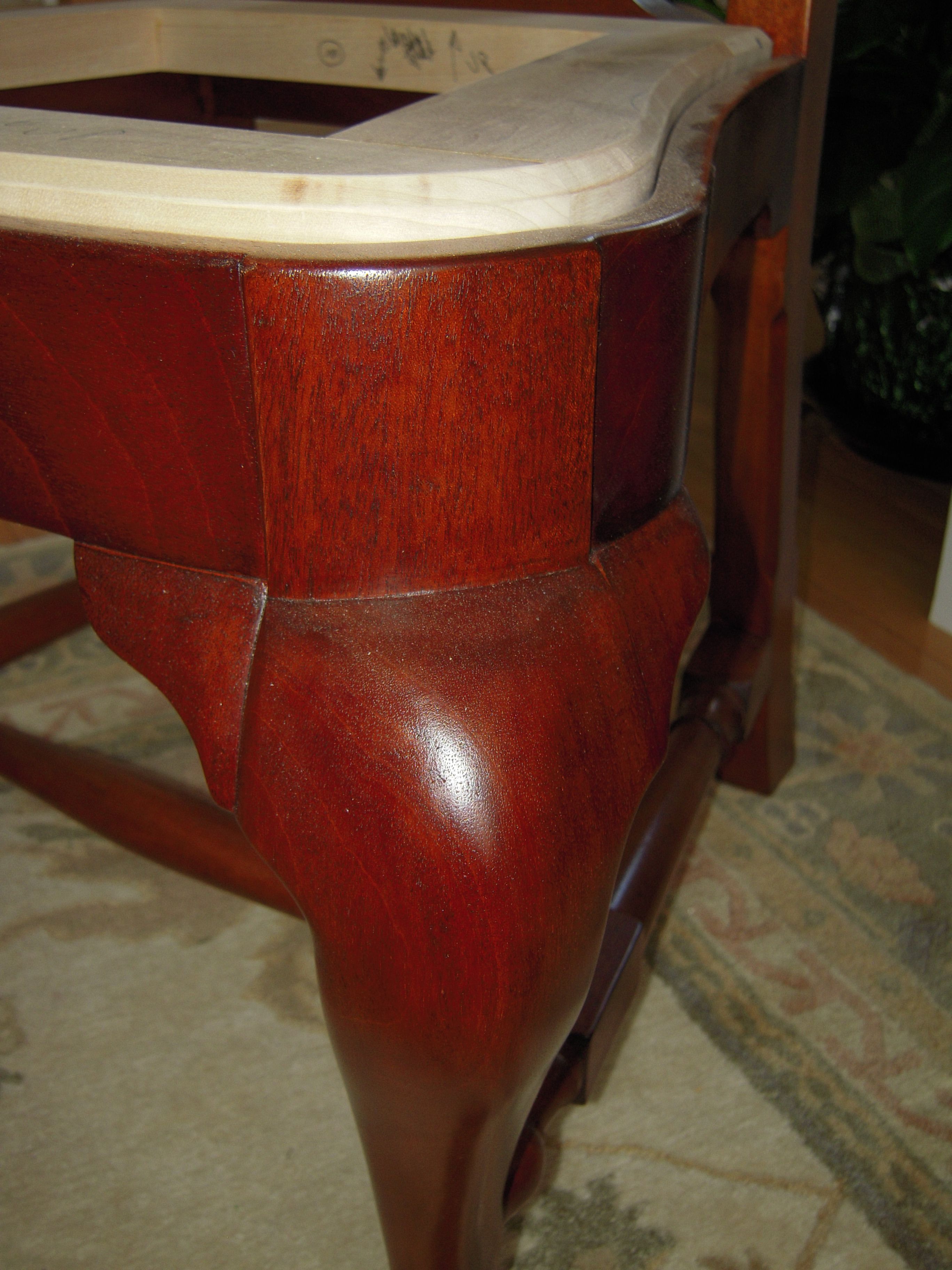 Hand Crafted Chair, Queen Anne Style, Solid Mahogany, Shellac/Wax by