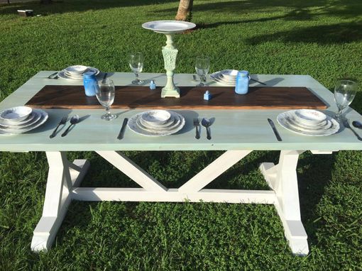 Custom Made Ocean Inspired Trestle Table And Seating