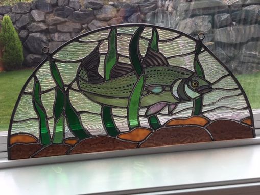 Custom Made Stripped Bass Half Round Stained Glass Panel