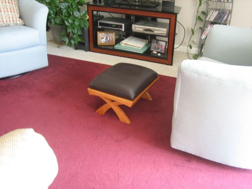 Custom Made Curved Cherry And Leather Footstool