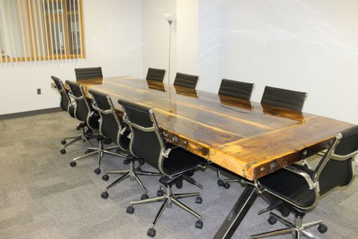 Custom Made 10 X 4 Reclaimed Conference Table With Steel I Beam Base.