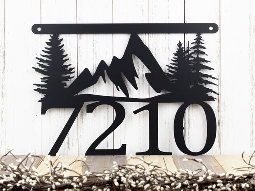 Custom Made Metal House Number Sign, Mountains, Hanging - Matte Black Shown
