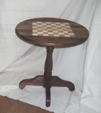 Custom Made Walnut Inlay Chess Table