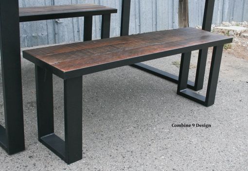 Custom Made Reclaimed Wood Dining Set - Industrial, Steel, Rustic Farmhouse Table & Bench (Benches).