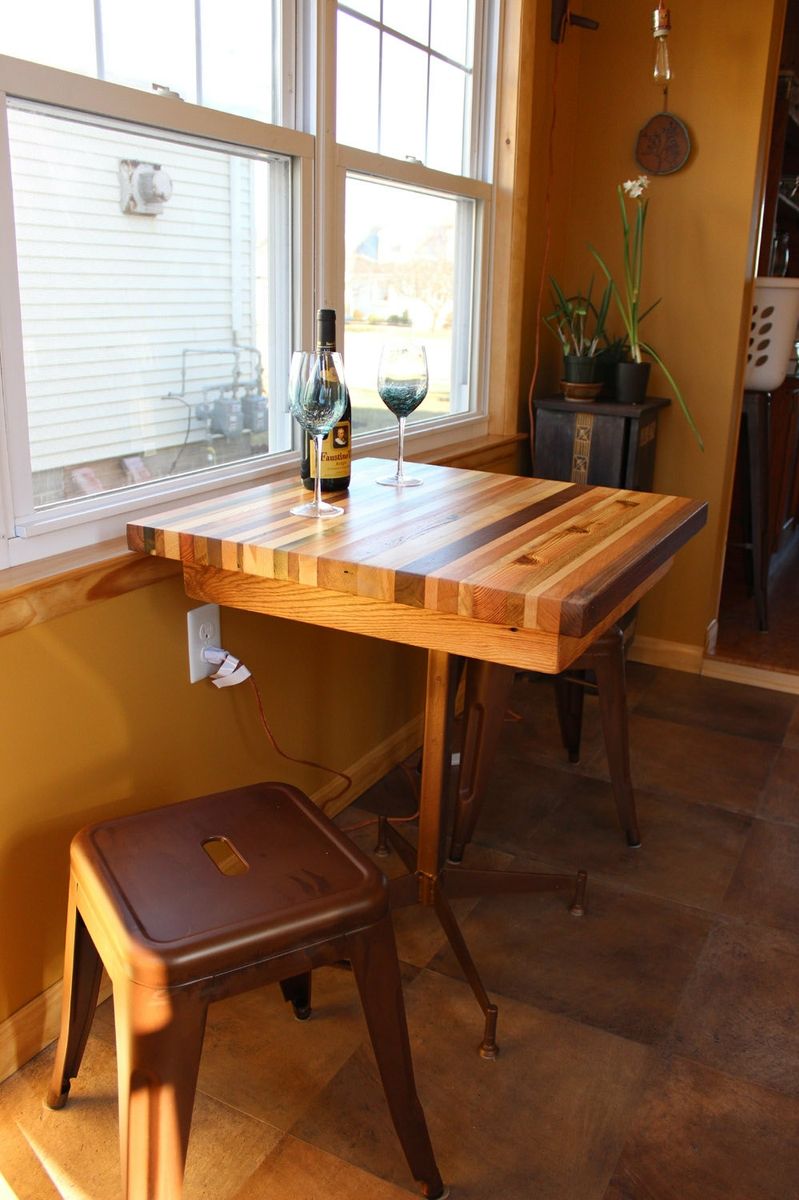 Buy Hand Made Butcher Block Kitchen Table With Metal Base, made to