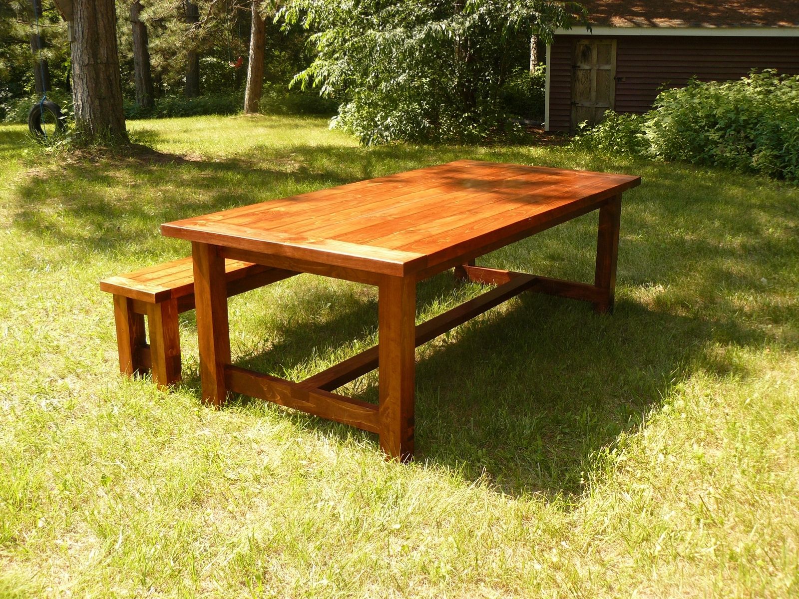 Hand Crafted White Pine Farmhouse Style Dining Table And Bench by