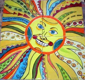 Custom Made Hand Painted Tile Mural: Mayan Sun God